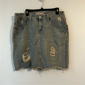 Levi's‎ Jeans Denim Cut Off Skirt Paisley Patches Distressed Womens Size 16